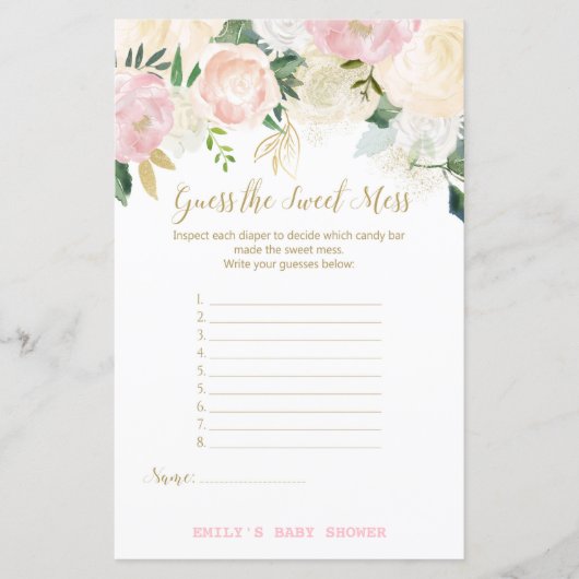 Papier Jeu Floral Blush rose et or Baby shower IMPRIMER (Devant)