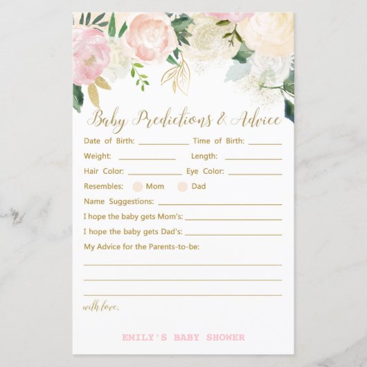 Papier Jeu Floral Blush rose et or Baby shower IMPRIMER (Devant)