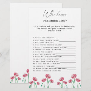 Papier Jeu floral "Qui connaît le mieux la mariée"