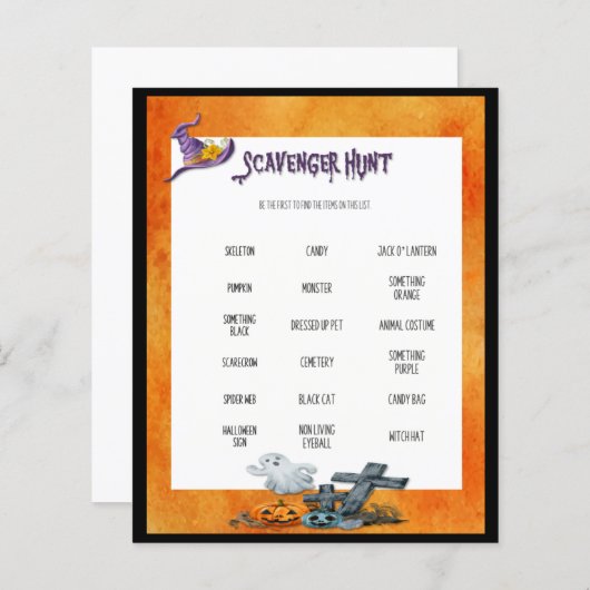 Papier Jeu Halloween Scavenger Chasse (Devant / Derrière)