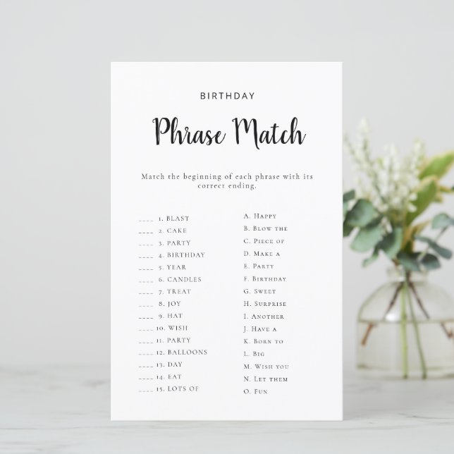 Papier Jeu imprimable de correspondance de phrases d'anni (Debout devant)
