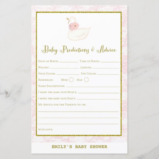 Papier Jeu imprimé Baby Shower Cygne (Devant)