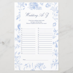 Papier Jeu mariage A à Z Fête des mariées de toile bleu