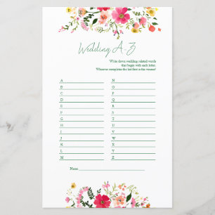 Papier Jeu mariage A à Z Fête des mariées florale brill