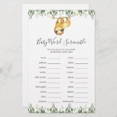 Papier Jeu Mot Baby shower Sloth (Devant / Derrière)
