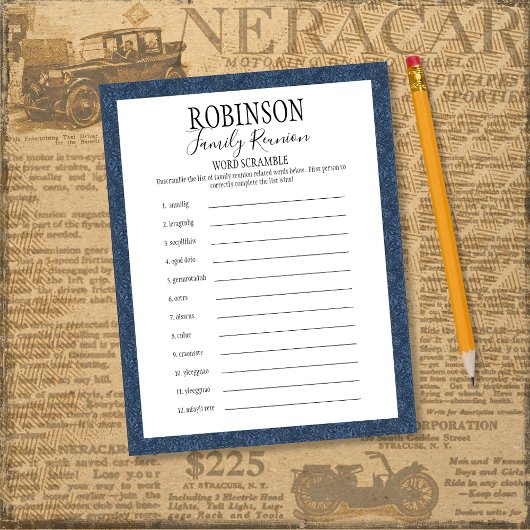 Papier Jeu Mot de Réunion Familiale