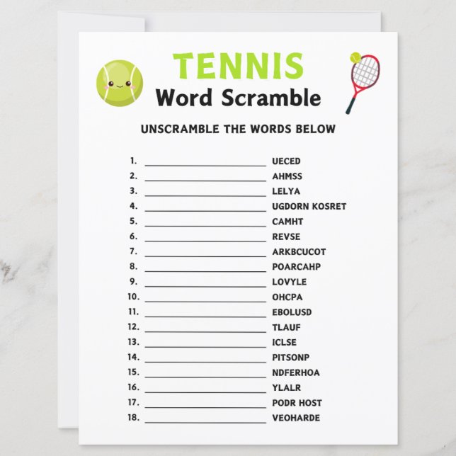 Papier Jeu Mot De Tennis (Devant)
