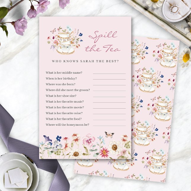 Papier Jeu Pink Spill The Tea (Pink Bridal Shower Spill The Tea Game by Painted Paperie
)