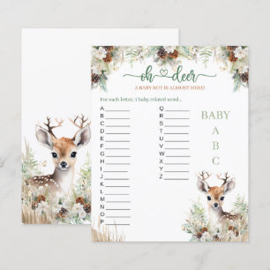 Papier Jeu pour Baby Shower Garçon sur le thème Cerf de l