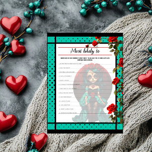 Papier Jeu Teal and Red Roses Sugar Skulls Most Likely