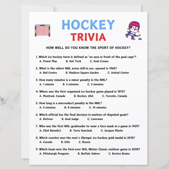 Papier Jeu Trivia Hockey (Devant)