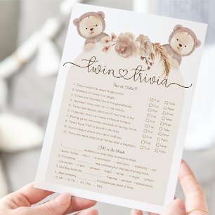 Papier Jeu Trivia Twin Tan Boho Baby shower Ours