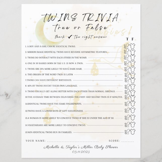 Papier Jeu Twin Trivia True ou False (Devant)