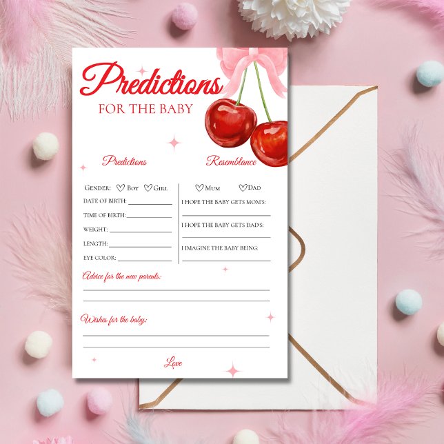 Papier Jeu unique de prédictions de Baby shower cerise (Créateur téléchargé)