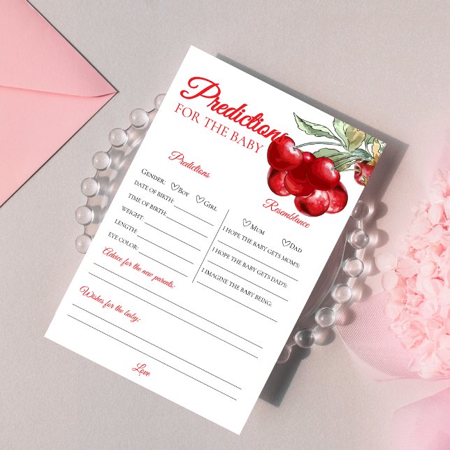 Papier Jeu unique Red Cherry Baby shower de prédictions (Créateur téléchargé)