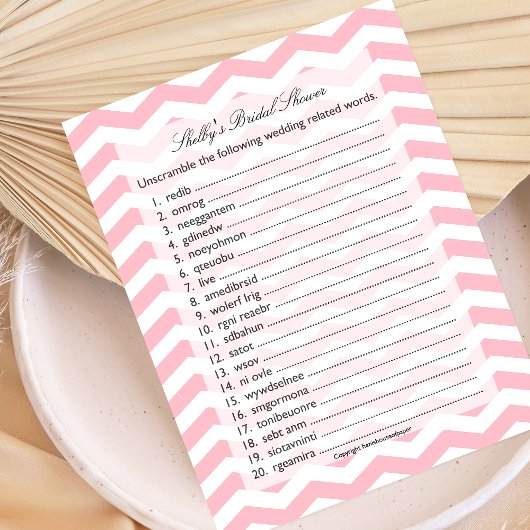 Papier Jeu Wedding shower de mots pour bête