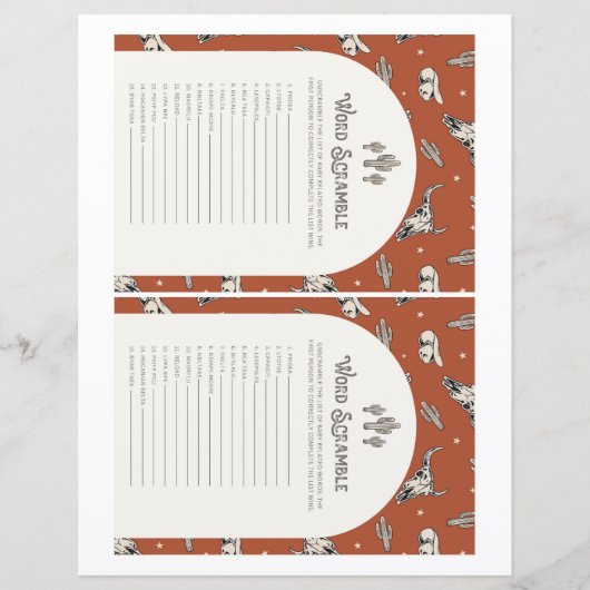 Papier Jeu Wild West Word Scramble (Devant)