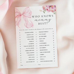Papier Jeux d'activité de baby shower avec un nœud rose f