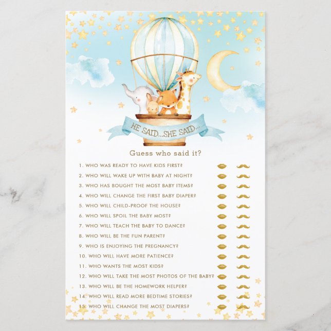 Papier Jeux d'animaux en montgolfière Il a dit qu'elle a  (Devant)