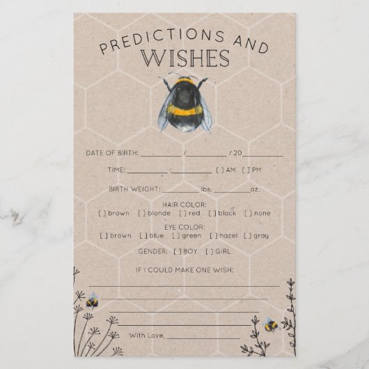 Papier Jeux de Baby shower à double face Bee (Devant)