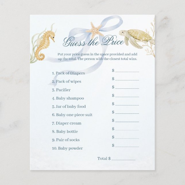 Papier Jeux de Baby Shower : Bientôt à la Mer, Devinez le (Devant)
