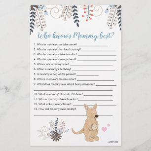 Papier Jeux de Baby Shower Boho Kangaroo Boy Qui Connaît