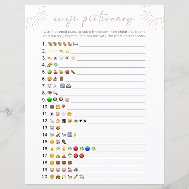 Papier Jeux de Baby Shower Boho Sun Emoji Books (Devant)