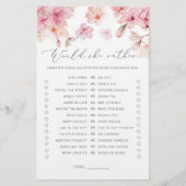 Papier Jeux de baby shower Cerisier à fleurs Préférerait- (Devant)