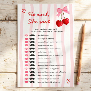 Papier Jeux de Baby Shower Cherry Pink 'Il a dit, elle a