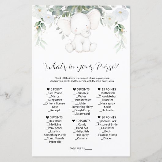 Papier Jeux de Baby shower de jeu de votre sac à main (Devant)