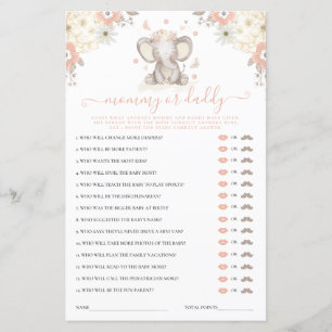 Papier Jeux de Baby Shower Fille de l'Éléphant Maman ou P
