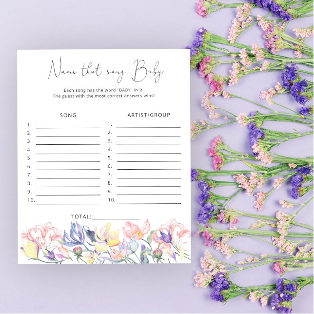 Papier Jeux de baby shower Fleur sauvage devinez le nom d (Créateur téléchargé)