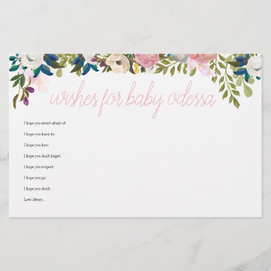Papier Jeux de Baby Shower Floral Boho Chic Vœux pour Béb (Devant)