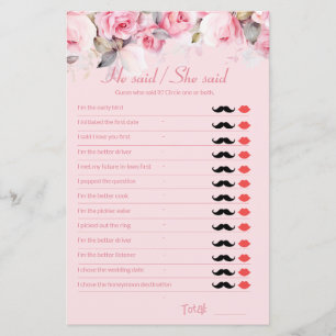 Papier Jeux de Baby Shower Mariage Roses Roses Il a dit E