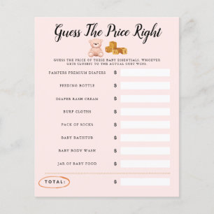 Papier Jeux de Baby Shower Ours en Peluche Rose Devinez l