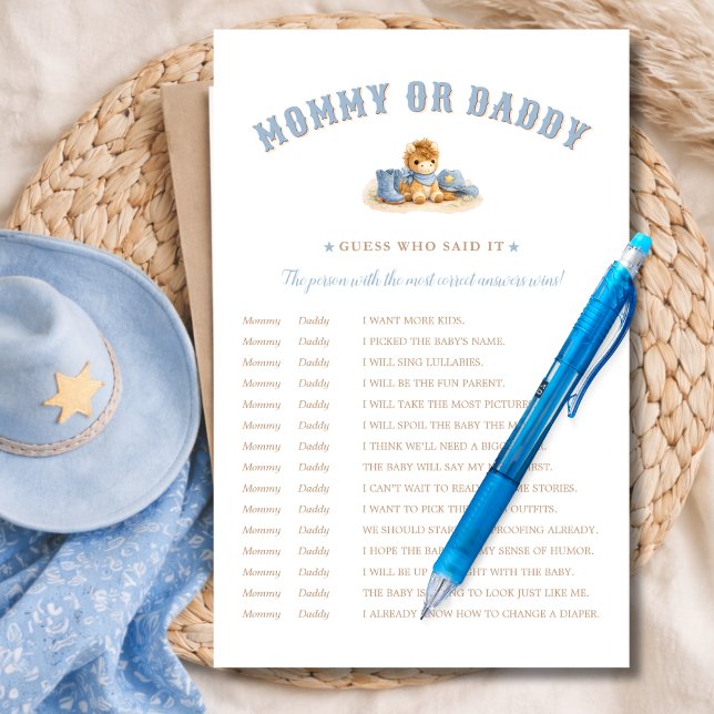 Papier Jeux de Baby Shower pour Petit Cowboy Devinez qui  (Créateur téléchargé)