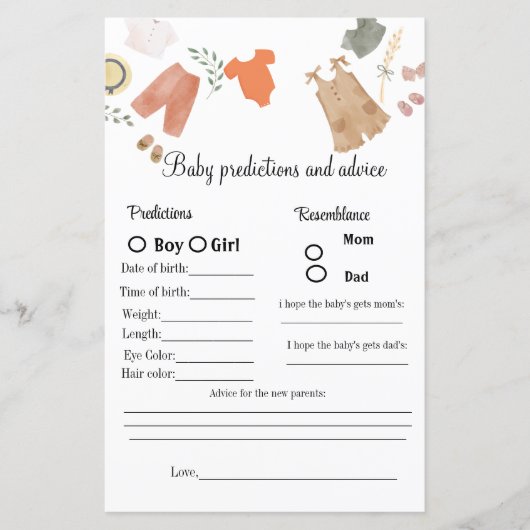 Papier Jeux de baby shower : prédictions et conseils Boho (Devant)