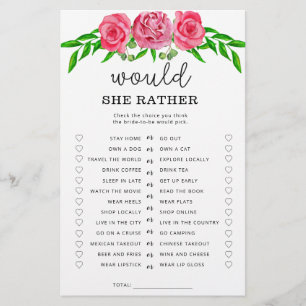 Papier Jeux de baby shower « Roses Would she rather »