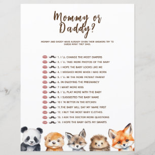 Papier Jeux de baby shower sur les animaux de la forêt po