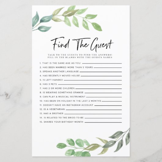 Papier Jeux de Baby Shower Trouvez le jeu d'invité Feuill (Devant)