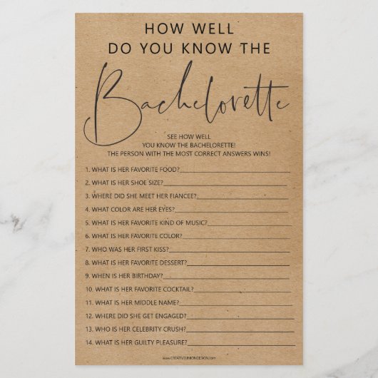 Papier Jeux de Bachelorette - Double face (Dos)