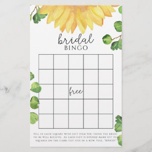 Papier Jeux de bingo de douche nuptiale de tournesol d'aq