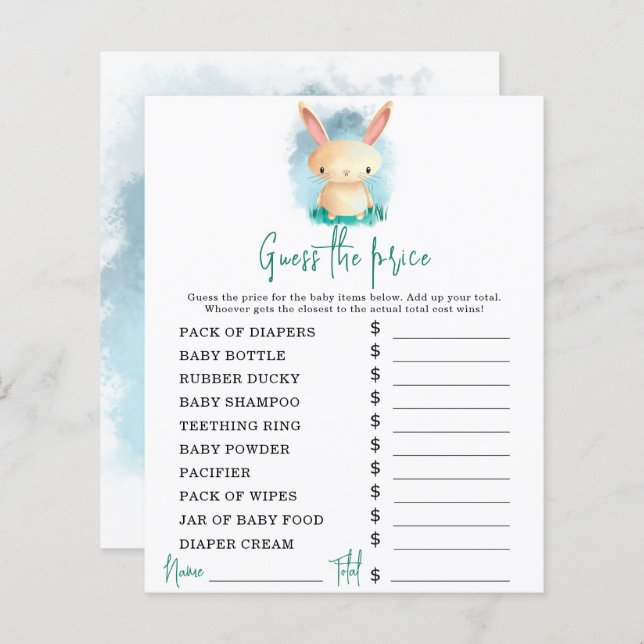 Papier Jeux de Bunny Party | Jeu devis de prix (Devant / Derrière)