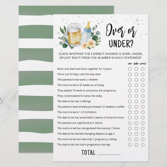 Papier Jeux de devinette Bébé Greenery est en train de br (Devant / Derrière)
