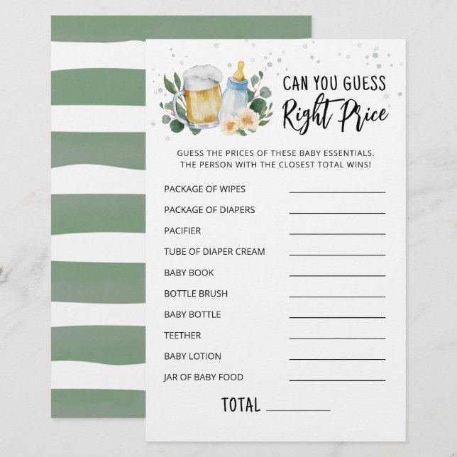 Papier Jeux de devinette de prix Baby Greenery en cours d (Devant / Derrière)