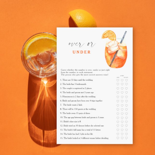 Papier Jeux de douche de mariée à l'Aperol Plus ou moins (Créateur téléchargé)