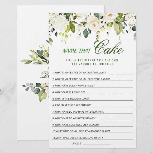Papier Jeux de Fête de Mariage Fleurs Roses Blanches d'Iv (Devant / Derrière)