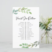 Papier Jeux de Fête de Mariage 'Would She Rather' avec Ve (Debout devant)