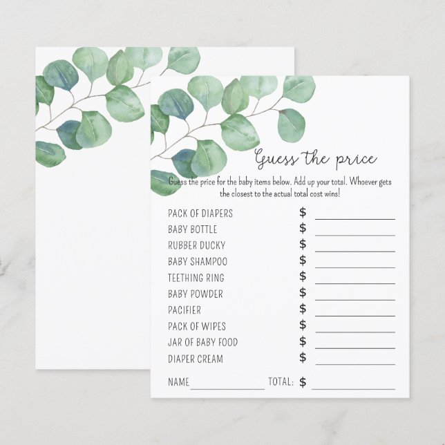 Papier Jeux de fête de verdure | Jeu de devinette de prix (Devant / Derrière)