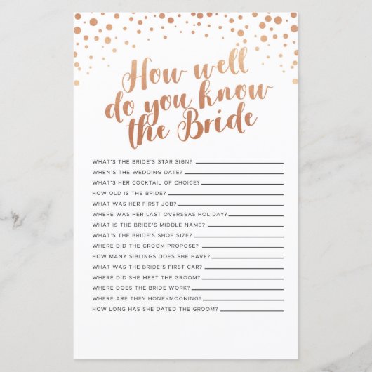 Papier Jeux De Fête des mariées À Quel Point Connaissez-V (Devant)